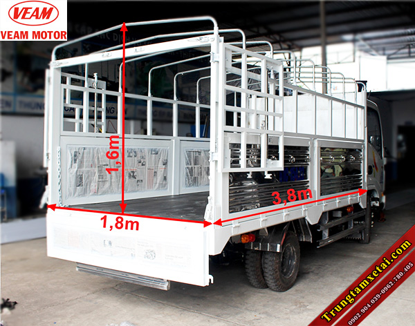 Kích thước thùng xe tải Veam VT201 2 tấn mui bạt-trungtamxetai.com