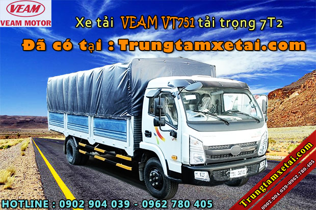 Xe tải Veam VT751 tải trọng 7T2 thùng dài 6m1-trungtamxetai.com